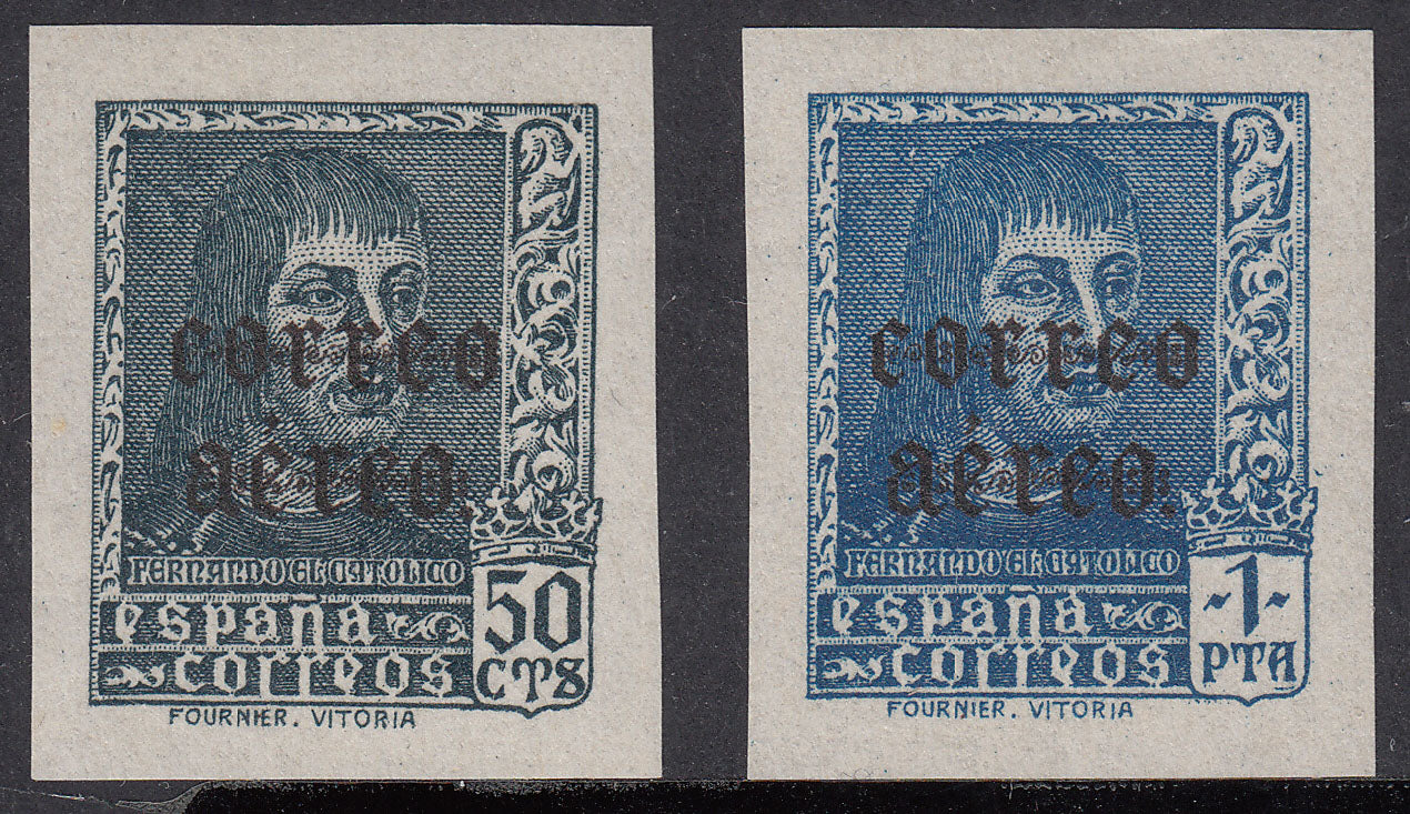 1938 SPAIN FERNANDO CATHOLIC IMPERF VARIETY (ED.845hccs-846hccs) MNH VF